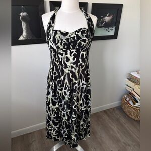 Bali Batik print halter dress , black, beads , size medium ,